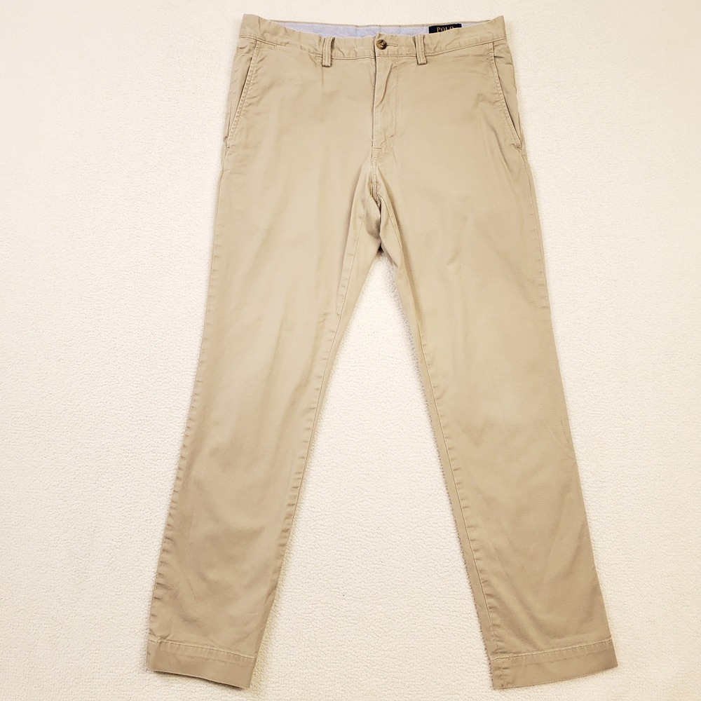 Polo Ralph Lauren Chino Pant Men 33x32 Tan Stretch Slim Fit Stretch Cotton Twill
